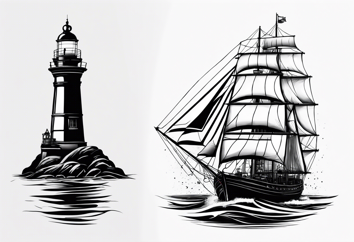 phare maritime sur un petit bateau a voiles. tattoo idea