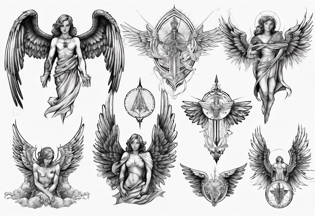 Sword tattoo with angel wings black and white 7718564 Vector Art at Vecteezy