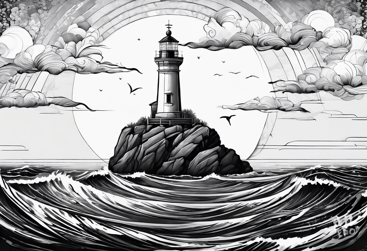 phare maritime sur un petit bateau a voiles. tattoo idea