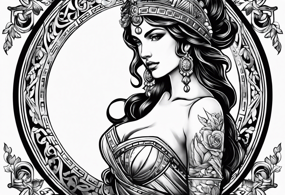 make a beautiful female woman in roman theme tattoo idea