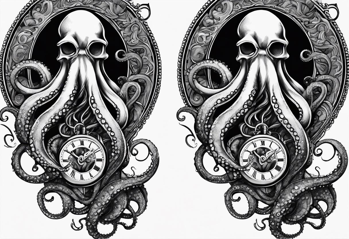 to be drawn in the arm, pocket watch wrapped under an aggressive octopus in side view tattoo idea