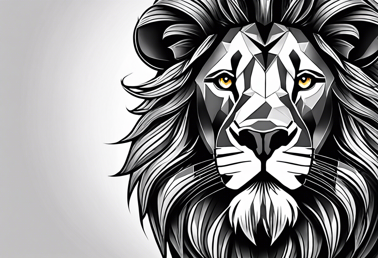 Constructing the lion’s face from geometric shapes, lines, and angles, offering a sleek and contemporary take on the traditional lion image. tattoo idea