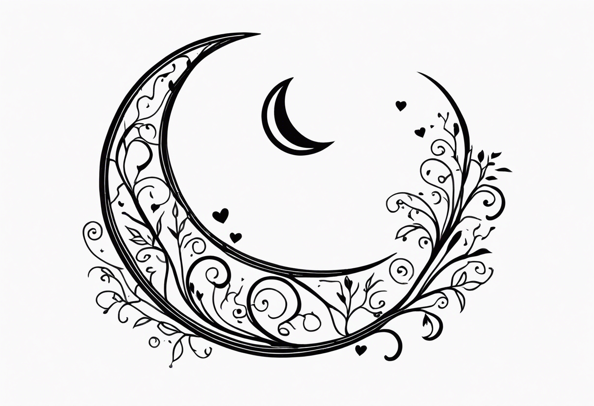 Crescent moon with a love heart inside with vines creeping down it tattoo idea