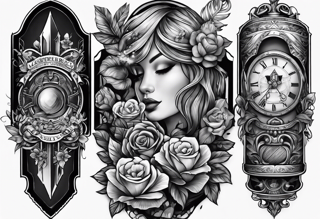 Carpentry themed sleeve with the name lushly in the middle tattoo idea