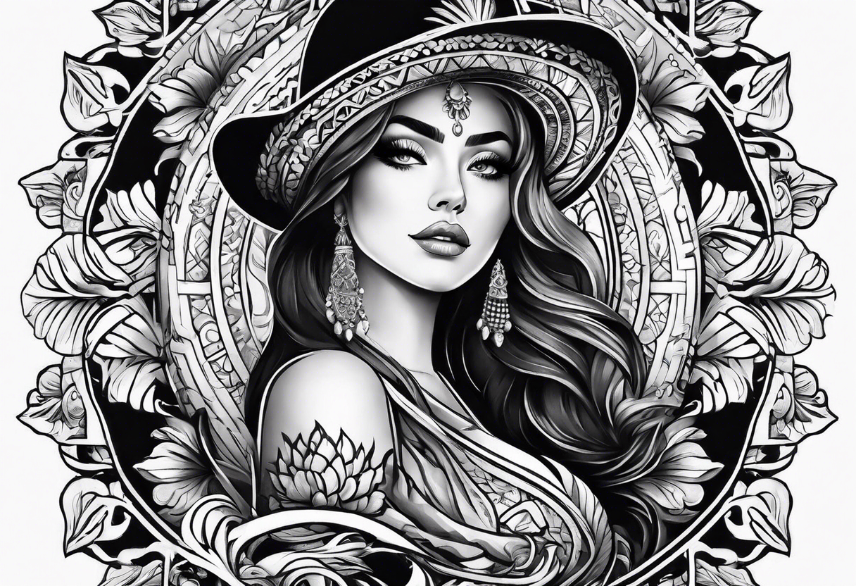 Black and white Mexican style sleeve tattoo idea