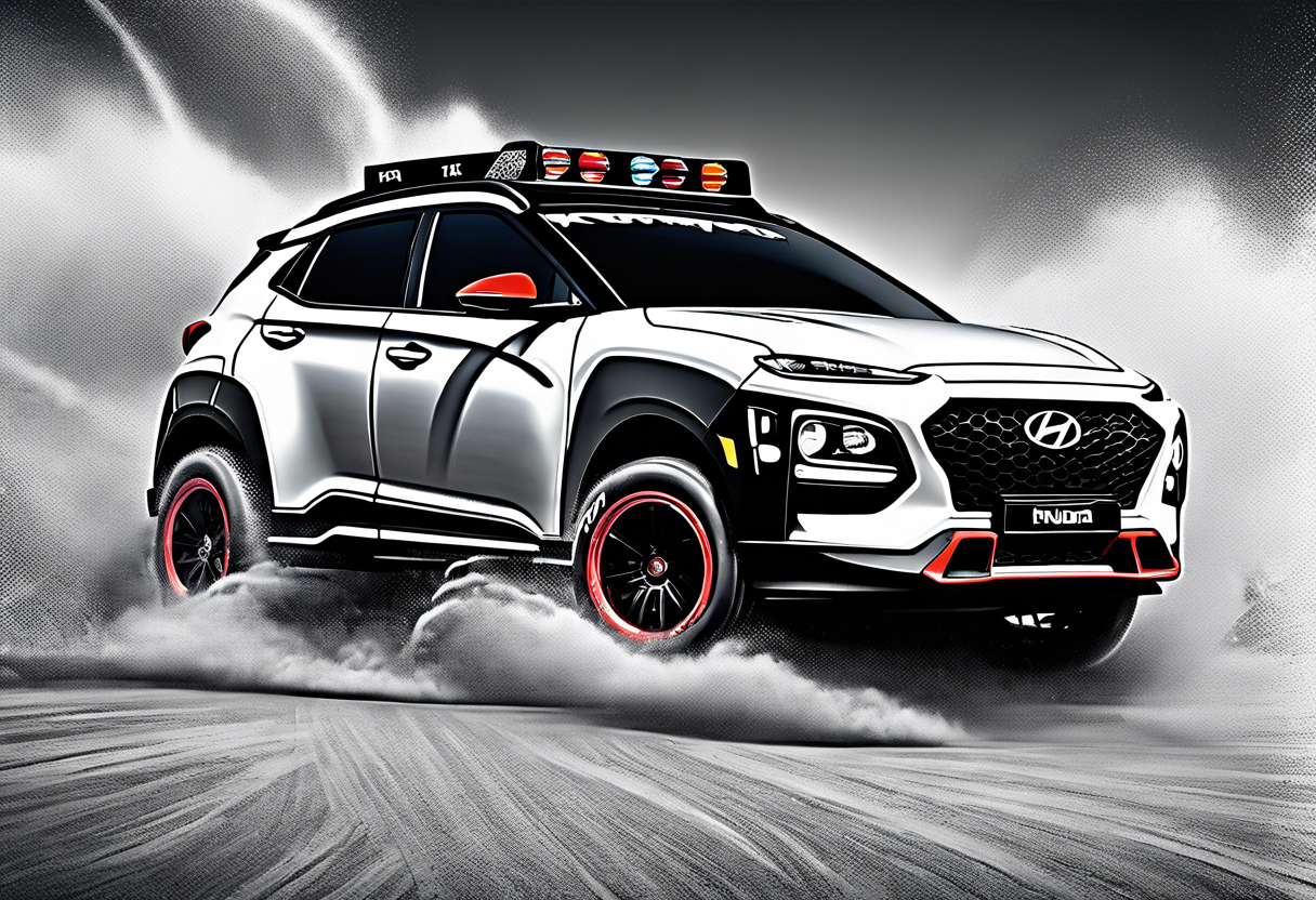 hyundai kona rally muscle car with lightning bolts with a tubocharger in the hood tattoo idea