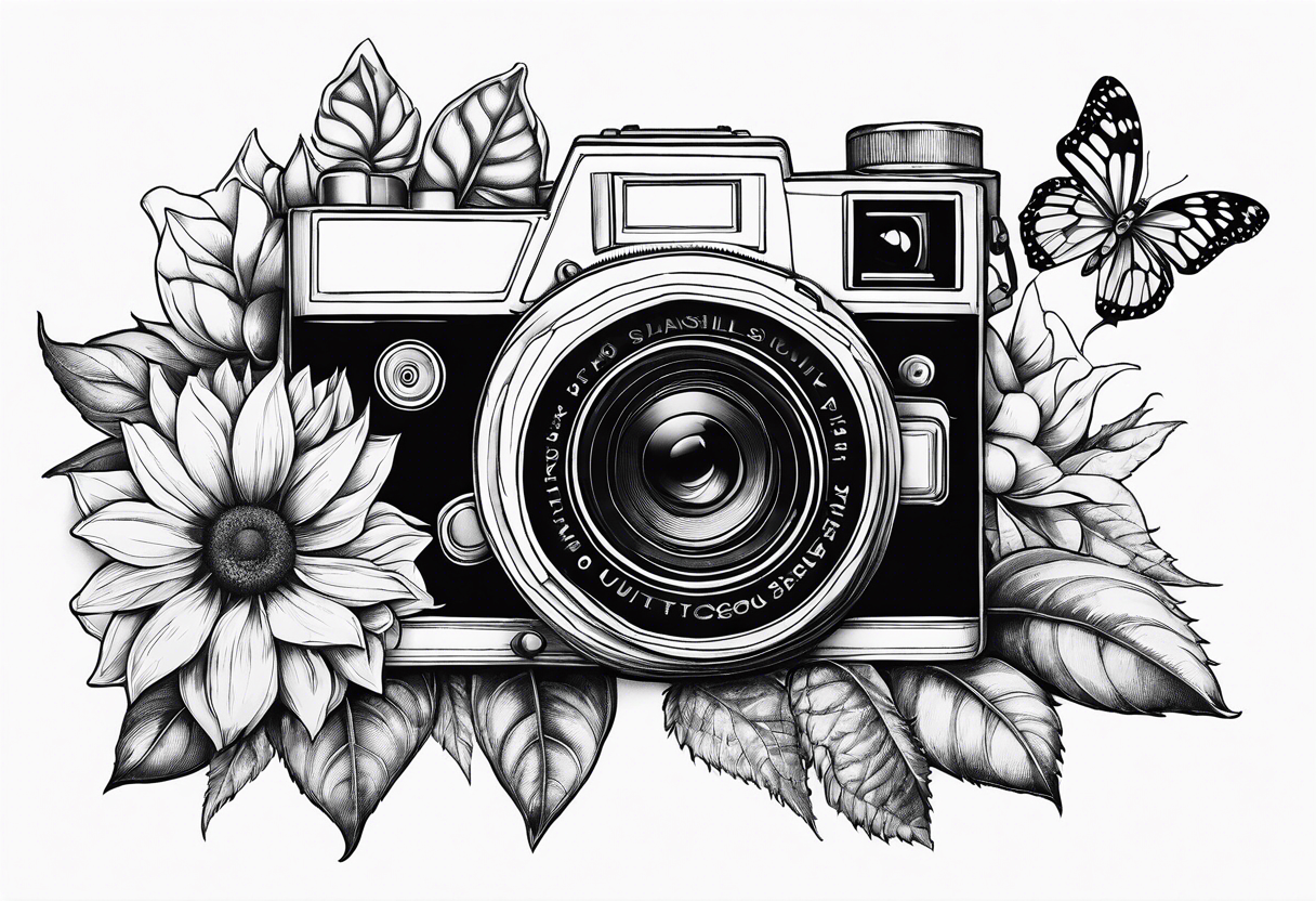 Butterfly, sunflower, camera, book,  flower rose tattoo idea