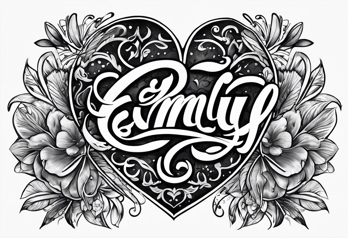 Emily's name written with a heart next to the couple tattoo idea