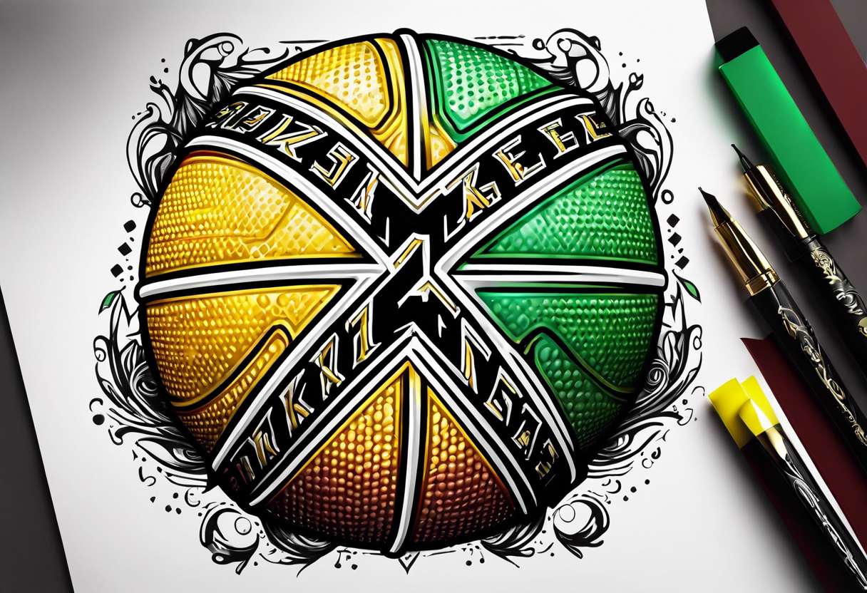 basketball number 24 with colors green, yellow, maroon and black tattoo idea