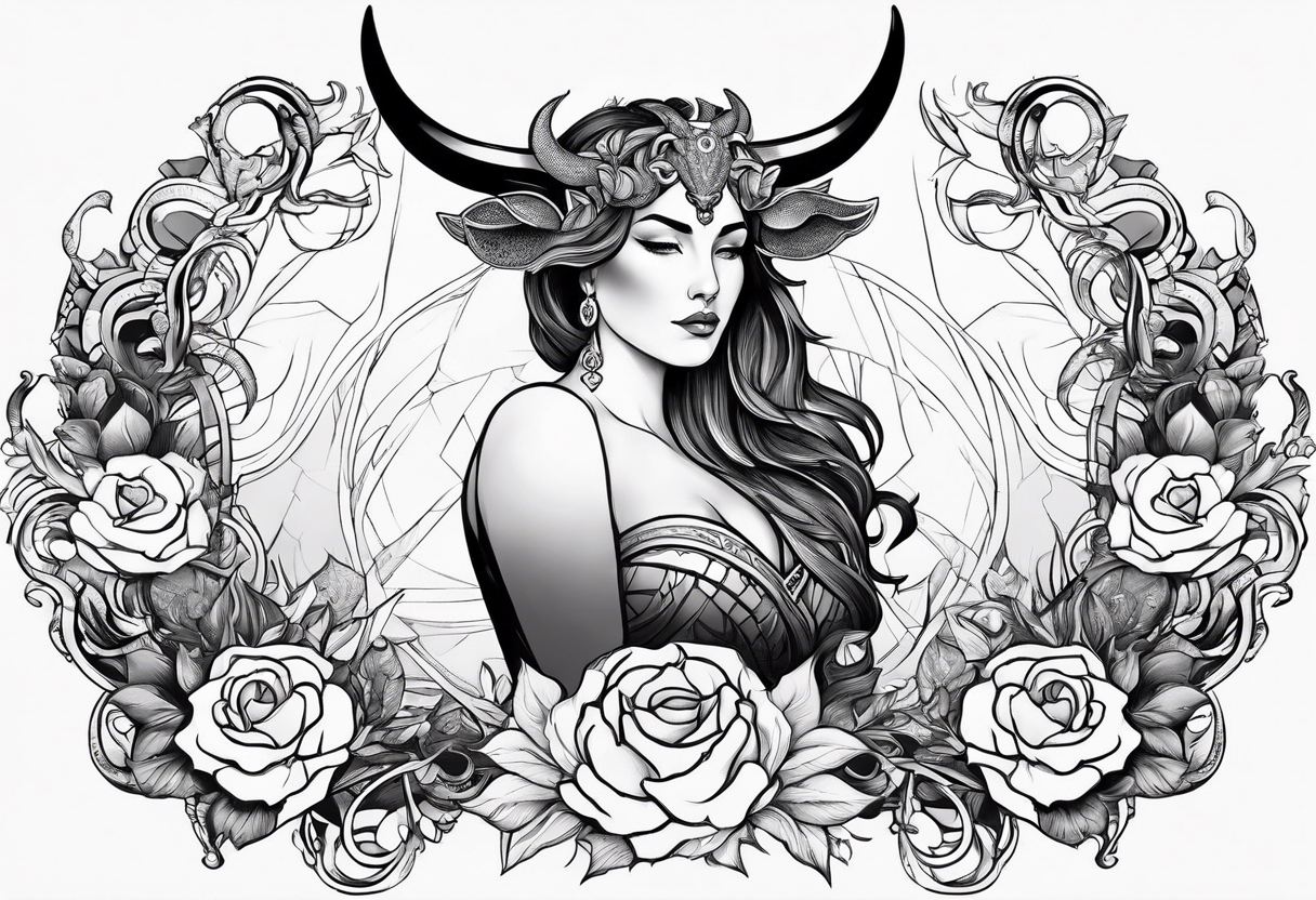 Taurus goddess with bull horns tattoo idea