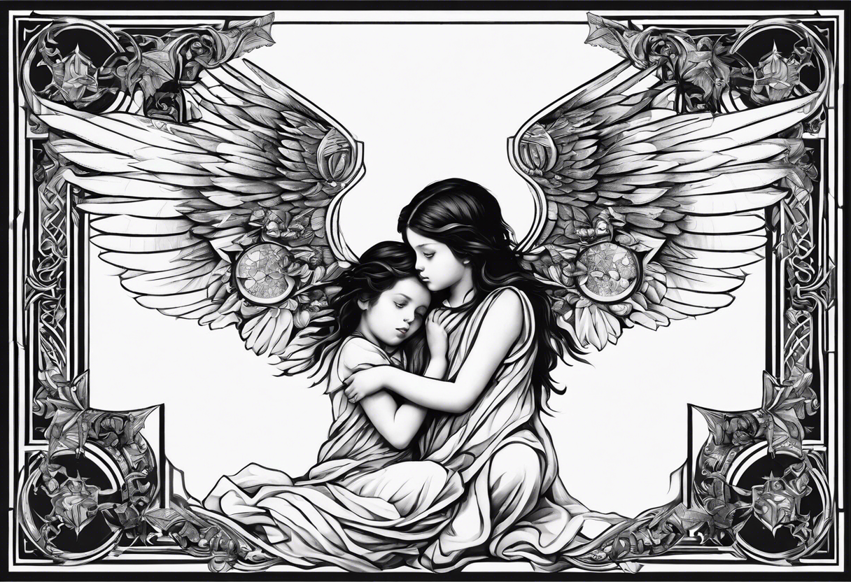 The two boy angels are on either side of the girl angel, with their wings gently enfolding tattoo idea
