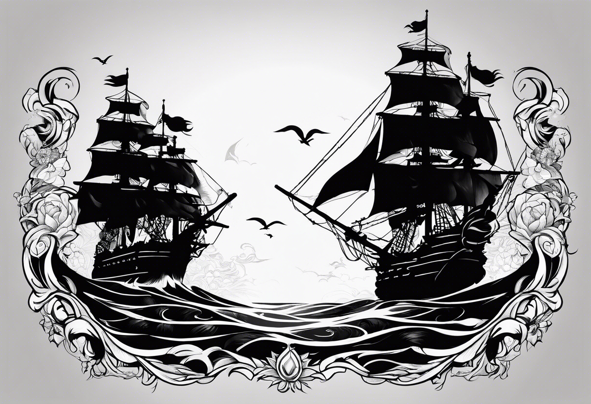 pirates of the Caribbean the black pearl half arm sleeve tattoo idea