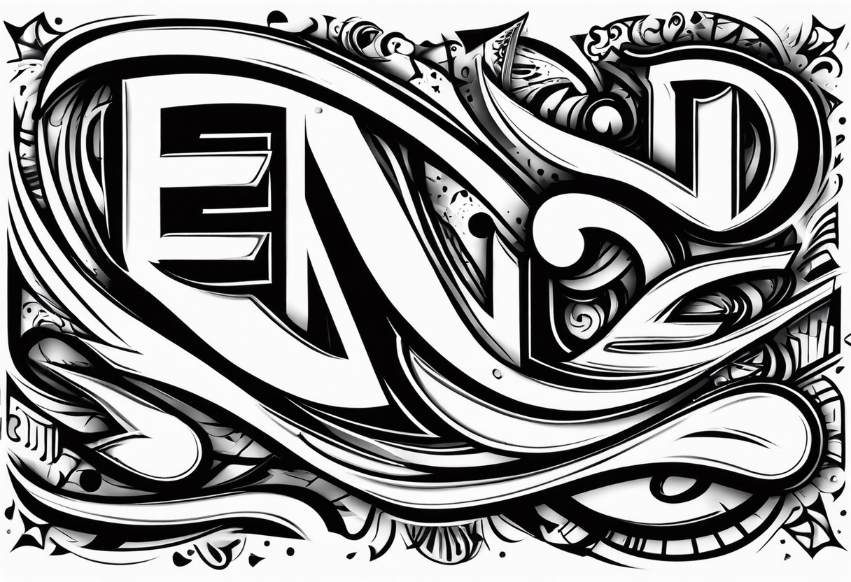 entropy word with a distorted or warped design. All black and without other components tattoo idea