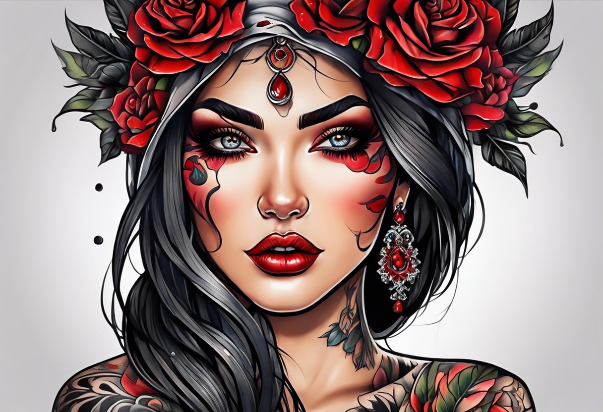 Neo traditional woman scar eyes blind blood tattoo idea