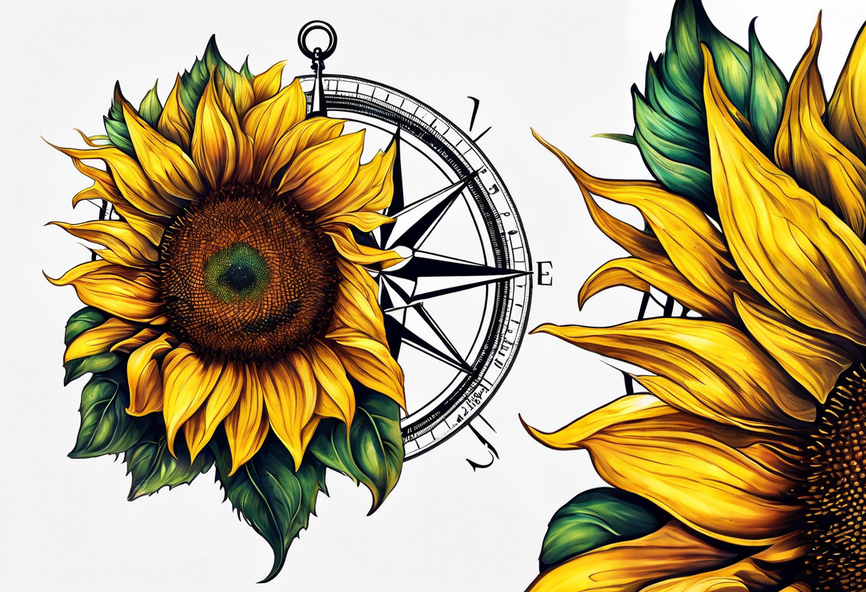 Sunflower next to a compass tattoo idea