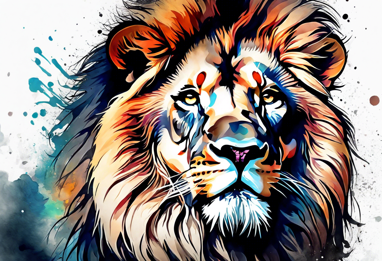 Watercolor lion tattoo idea