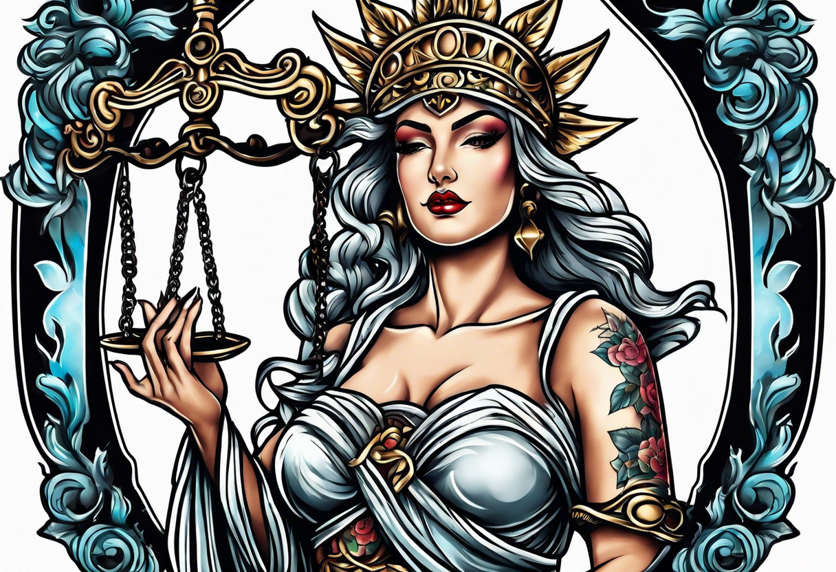 lady justice with a blindfold and blade tattoo idea