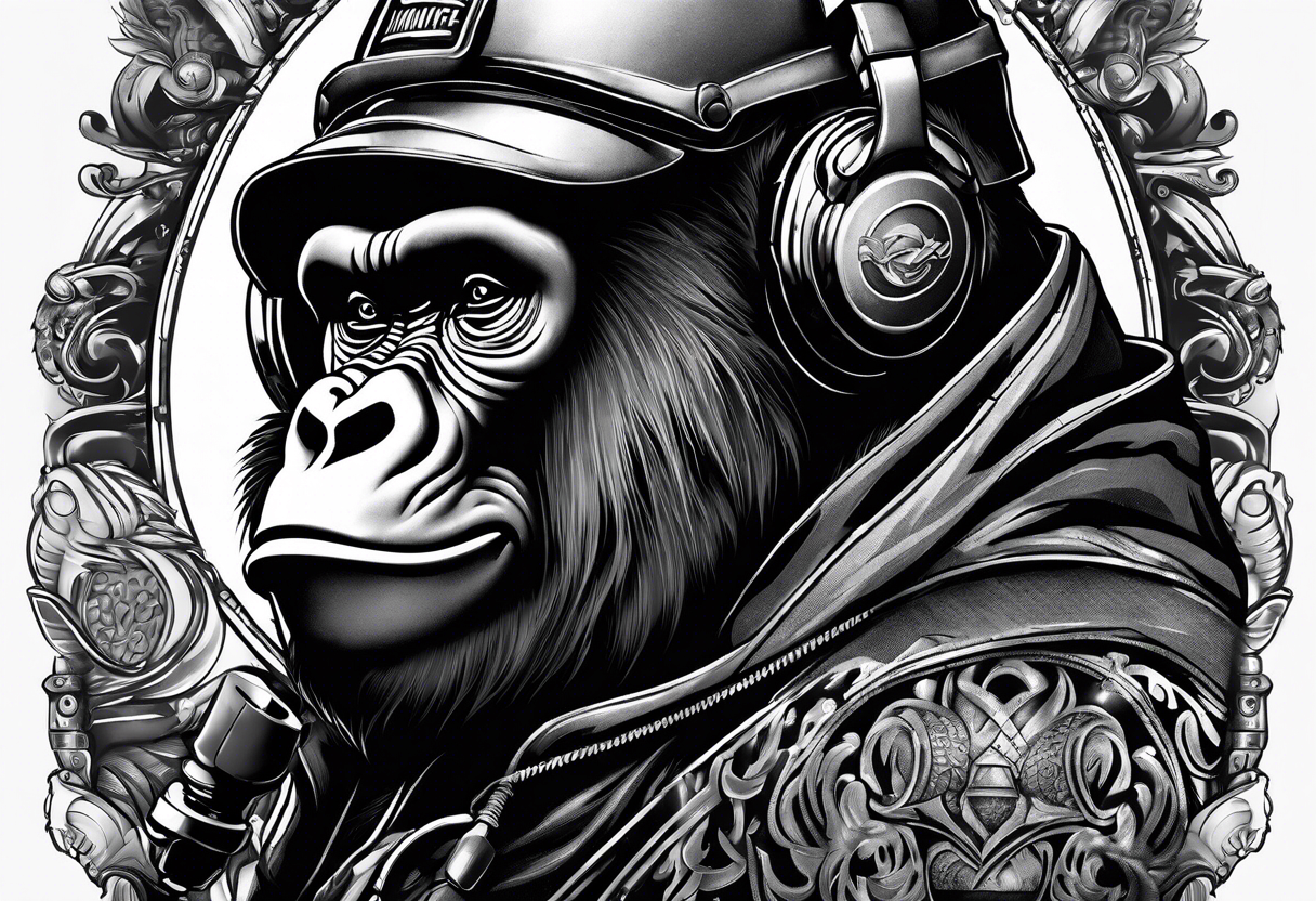 gorilla motorcycle microphone tattoo idea