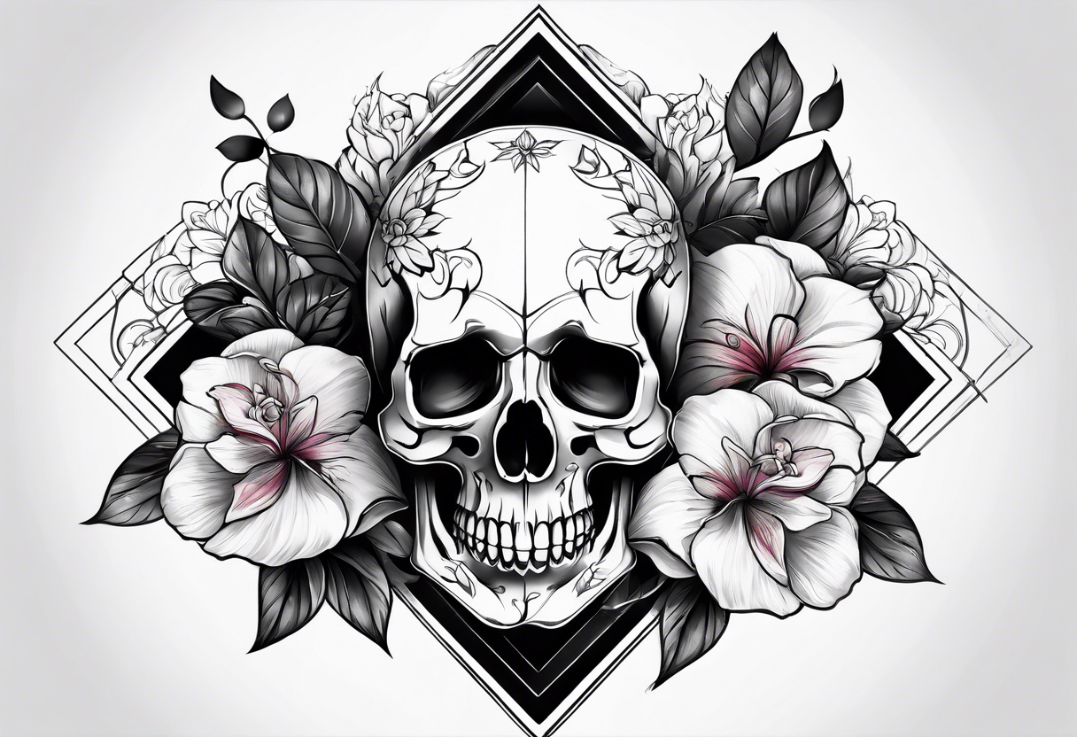 flowers skull triangle tattoo idea