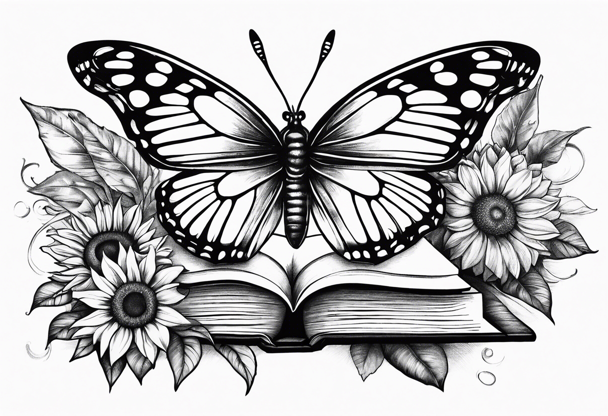 Butterfly, sunflower, book, fly, fish tattoo idea