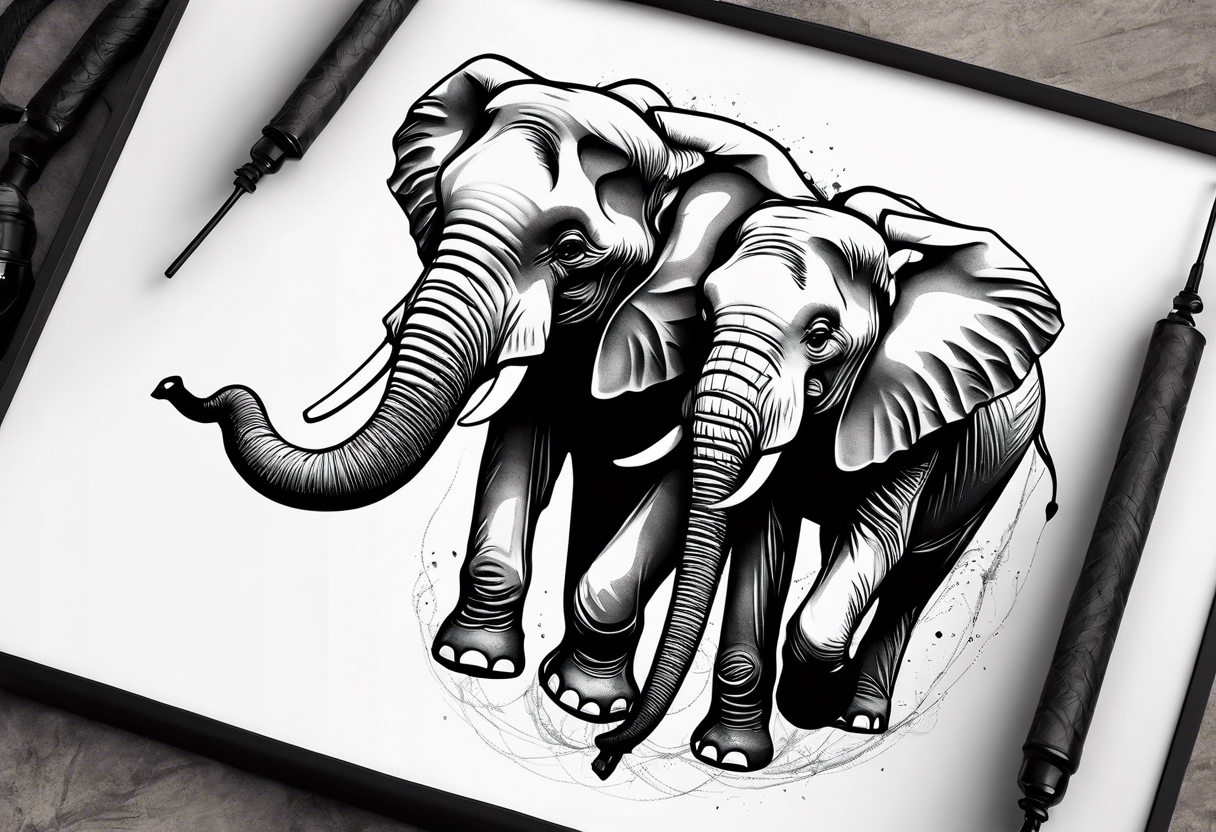 One elephant holding another elephant by a string tattoo idea