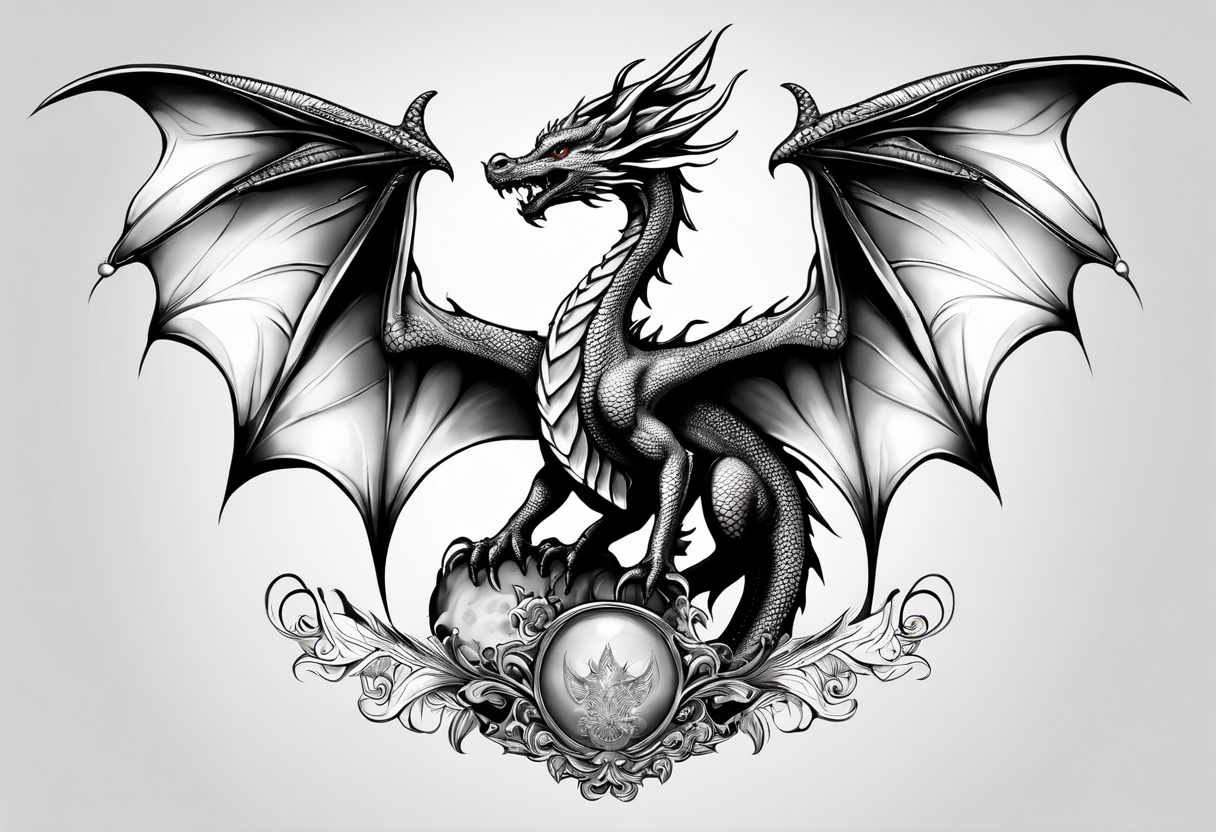 Beautiful female dragon with wings spread mushroom design in wings tattoo idea