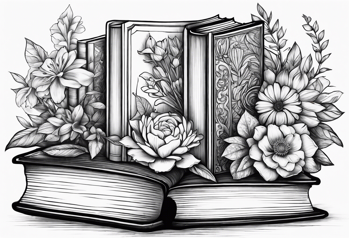 Portal
 stack of books flowers tattoo idea