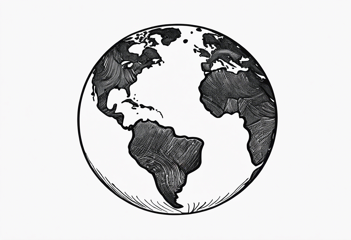 Planet with world map symbolising peace and freedom. Very minimalistic tattoo idea