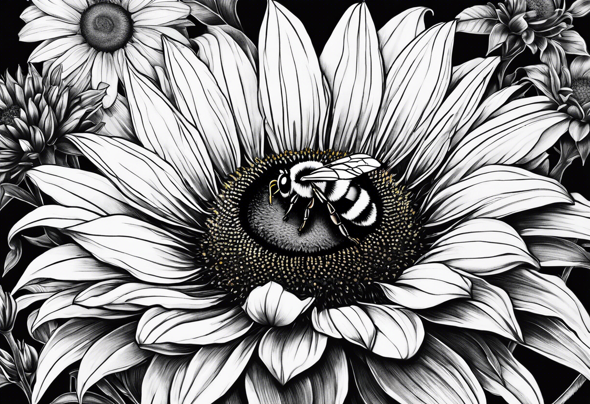 Scene featuring a bumble bee, a lemur, and a sunflower tattoo idea