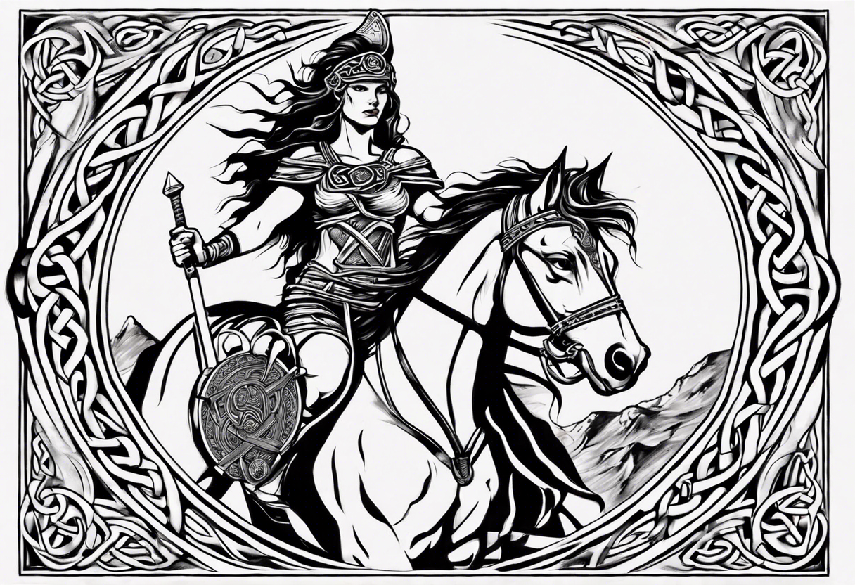 Celtic style Boudica in front on chariot tattoo idea