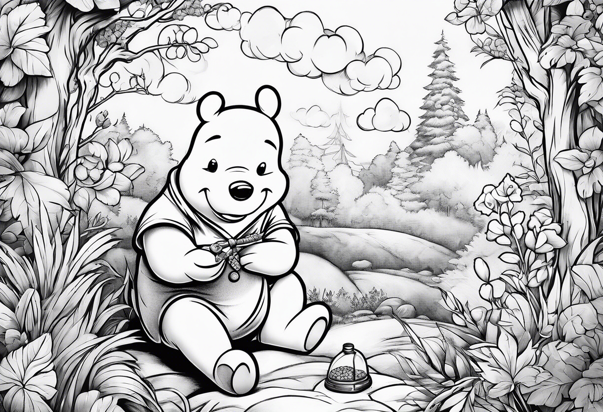 Winnie Pooh smoking joint and eating honey tattoo idea