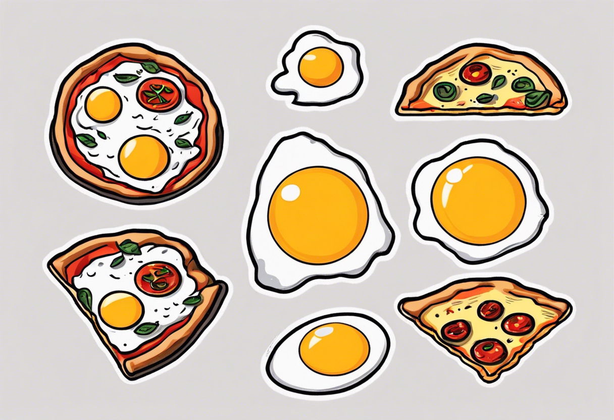 Pair fried eggs tattoo, where for the girl a small slice like a pizza triangular and for the guy the rest of the fried eggs tattoo idea