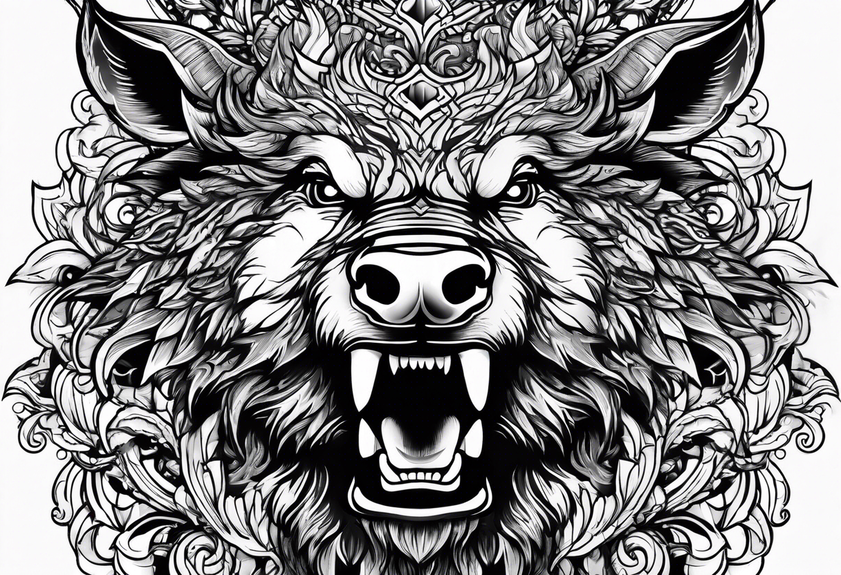 face angry boar tattoo idea