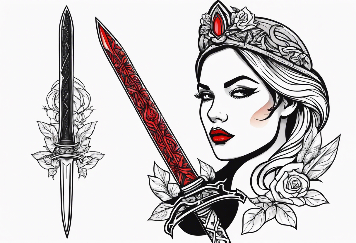 Dagger with a woman on the blade tattoo idea