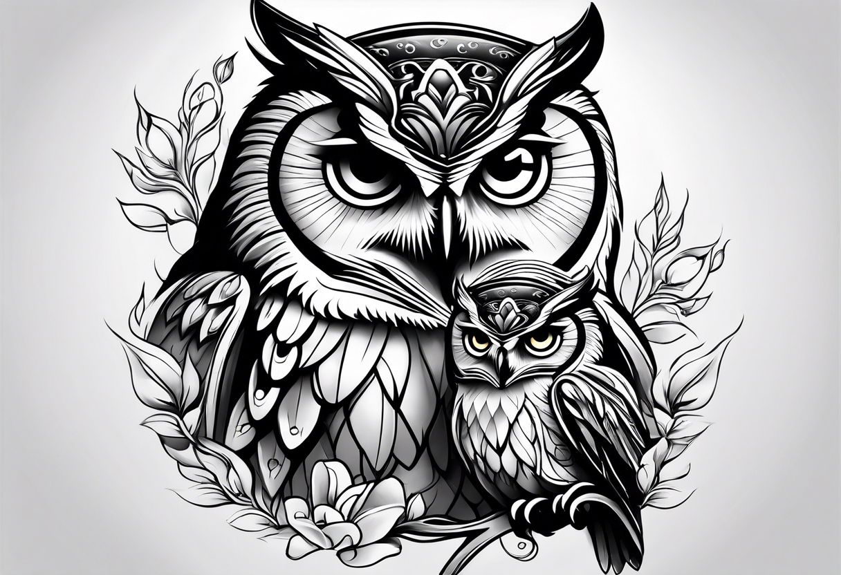 Mother and baby owl tattoo idea