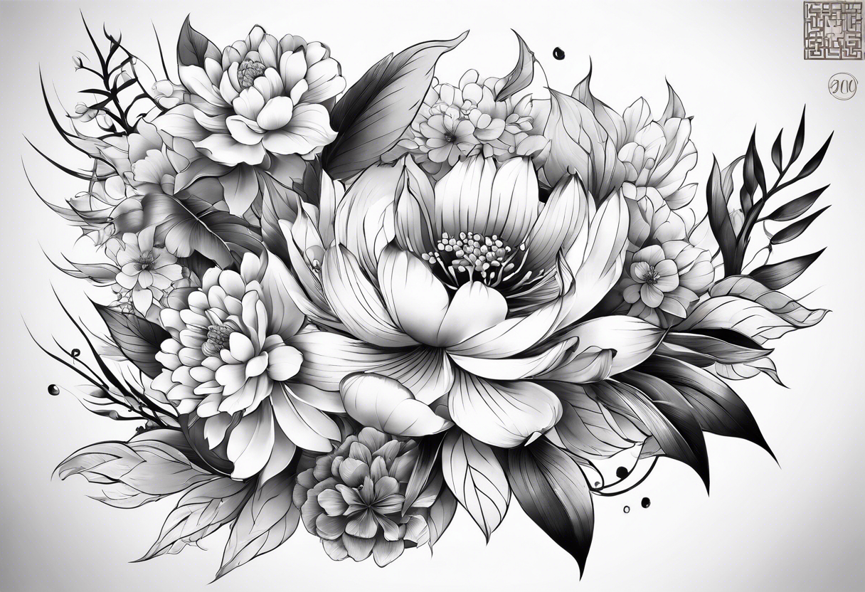 japanese sleeve with floral elements tattoo idea