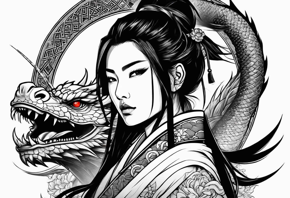 woman samurai with a dragon tattoo idea