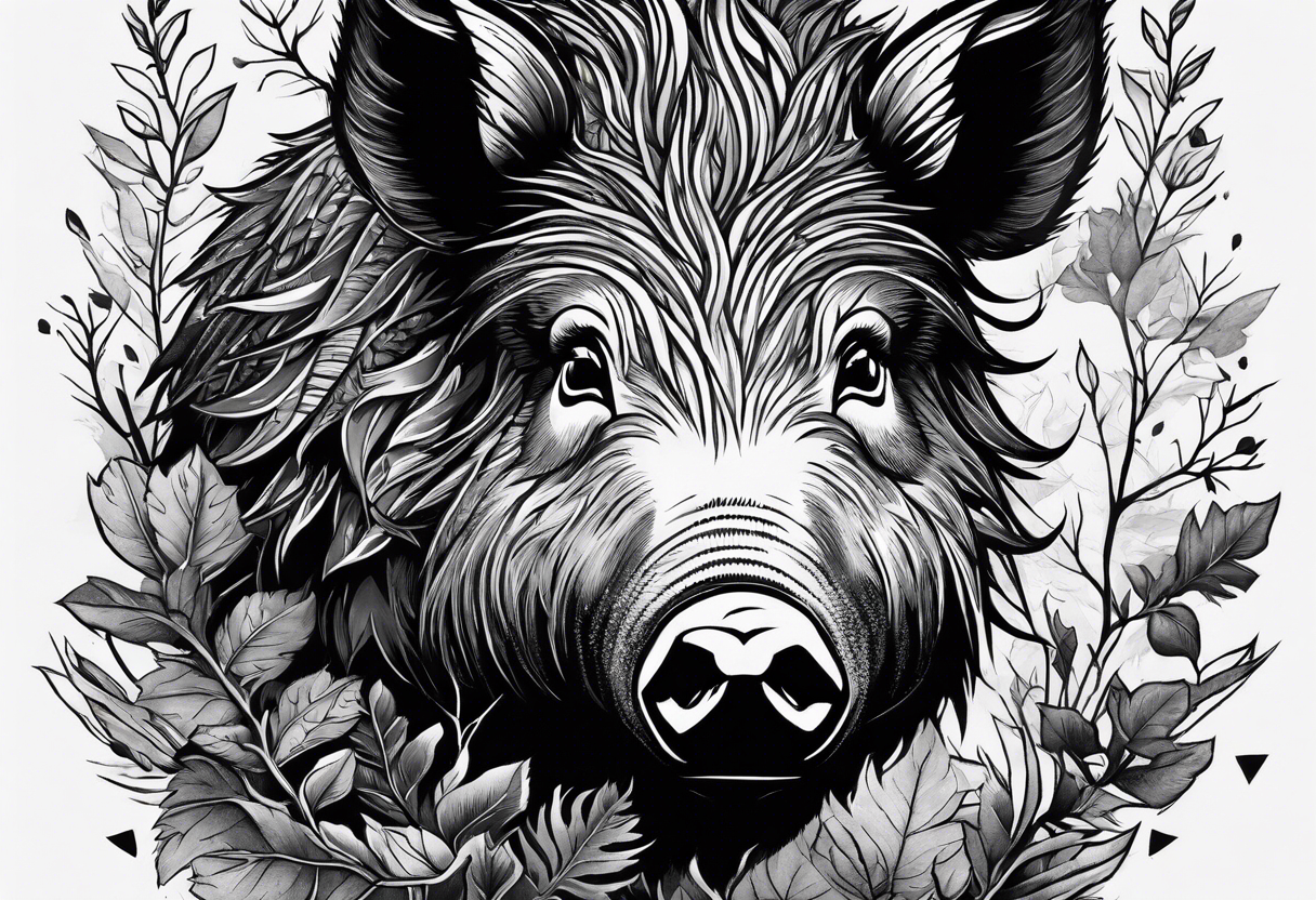 angry wild boar emerging from a tree
lots of foliage
on the wrist tattoo idea