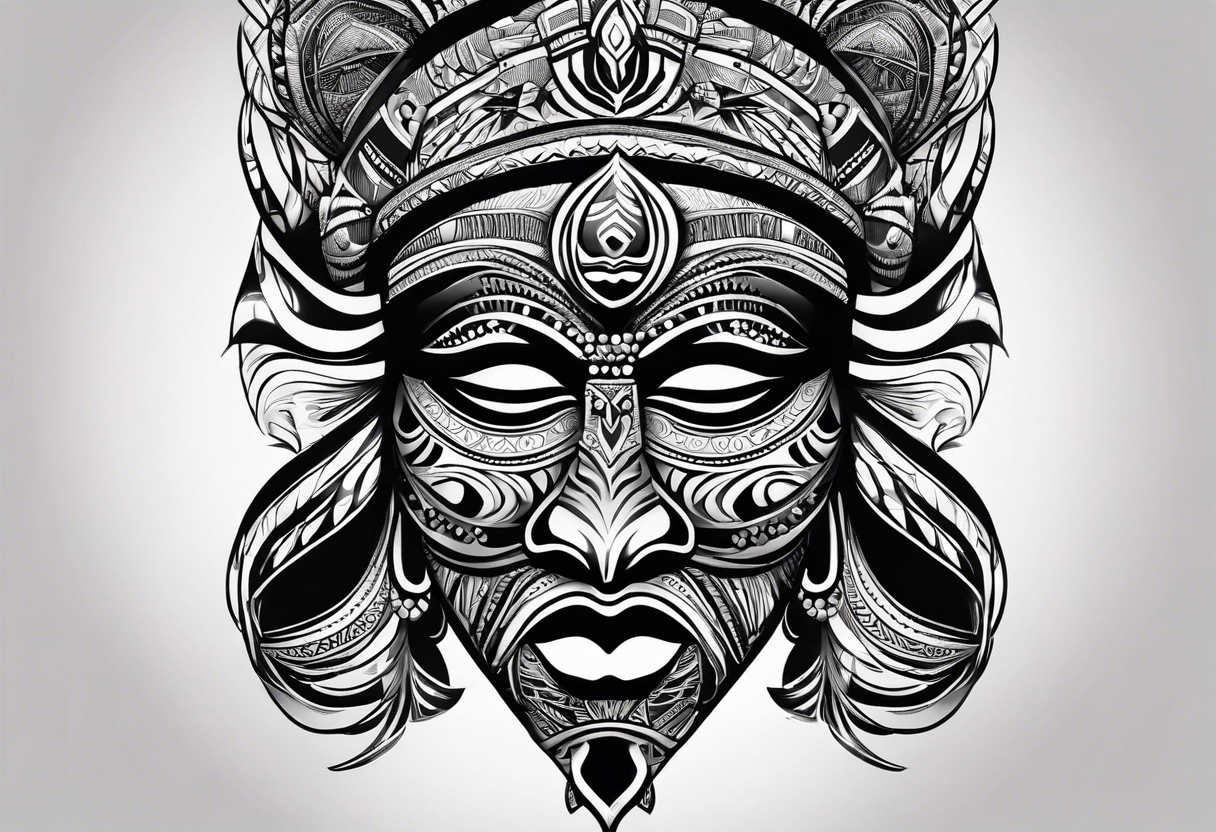 West African tribal mask with waves inside of it tattoo idea