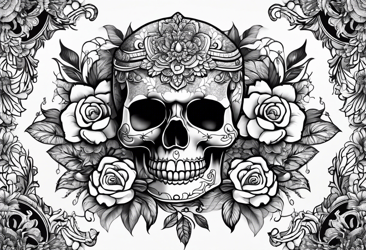 pattern flowers lace skull tattoo idea