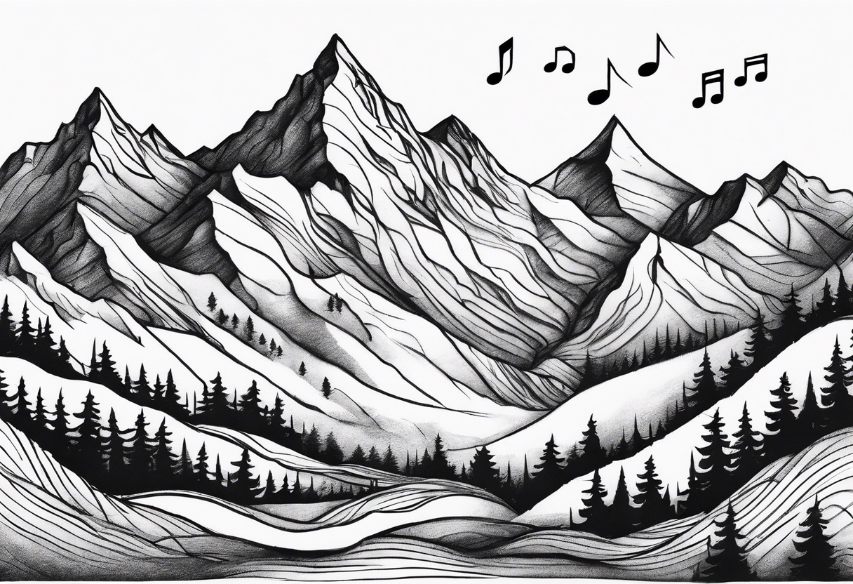 music notes mountains tattoo idea