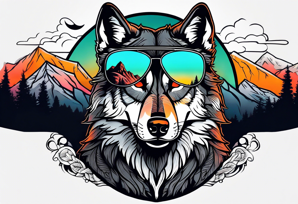 Wolf wearing sunglasses
Mountain peaks
Dark forest
Sunset
Moon tattoo idea