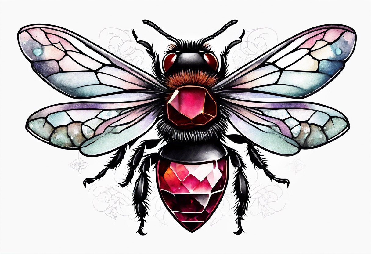 A forearm tattoo of a ruby gemstone and a honey bee tattoo idea