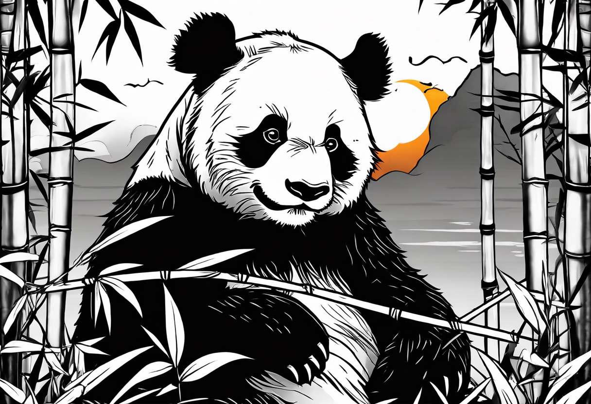panda eating bamboo watching the sunset tattoo idea