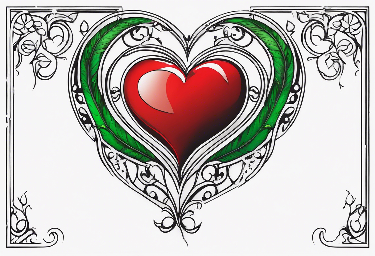 a red heart with a black outline with a green vine wrapped arround and the name nina in the middle tattoo idea