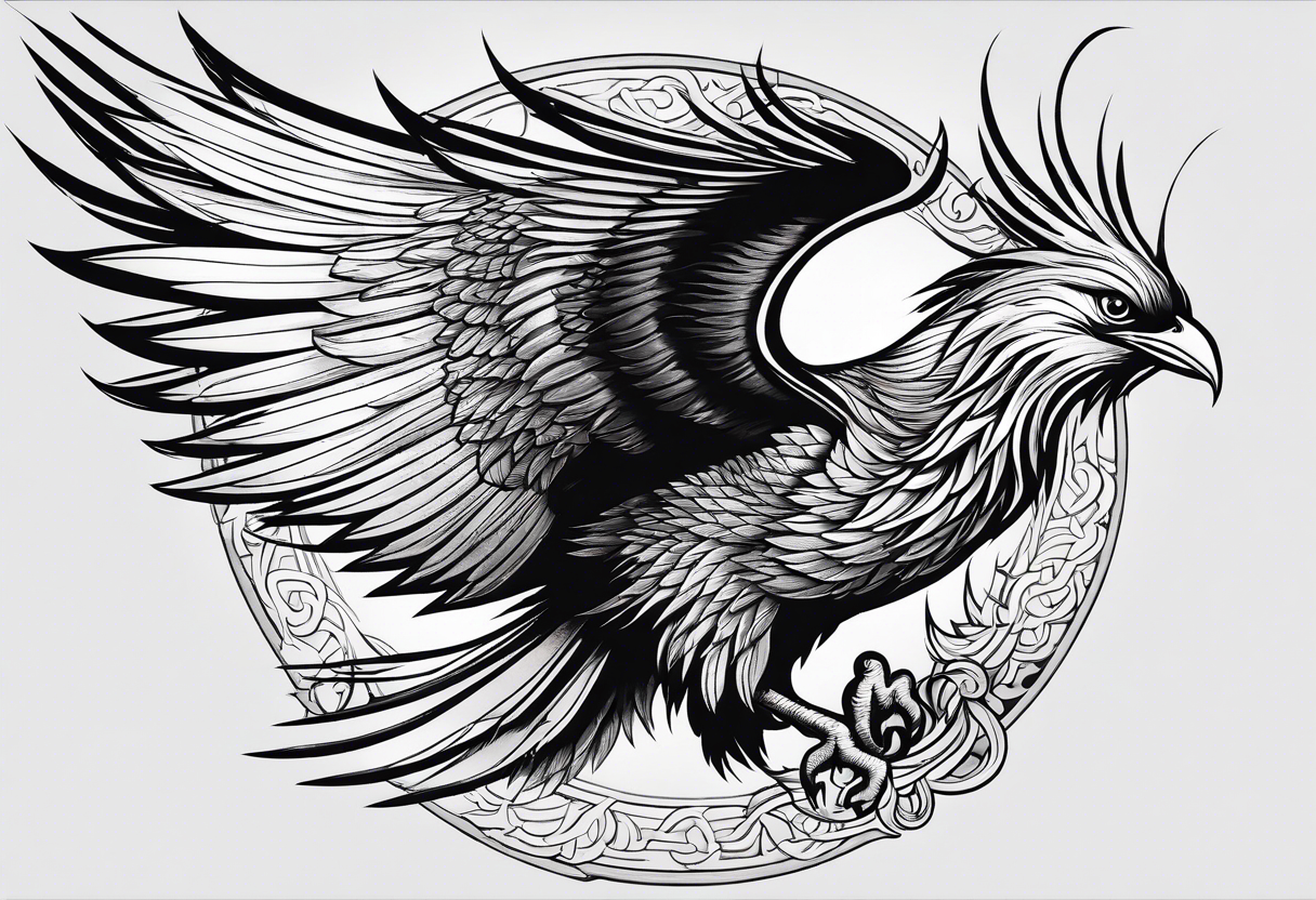 realistic Phoenix tattoo idea, line art,...