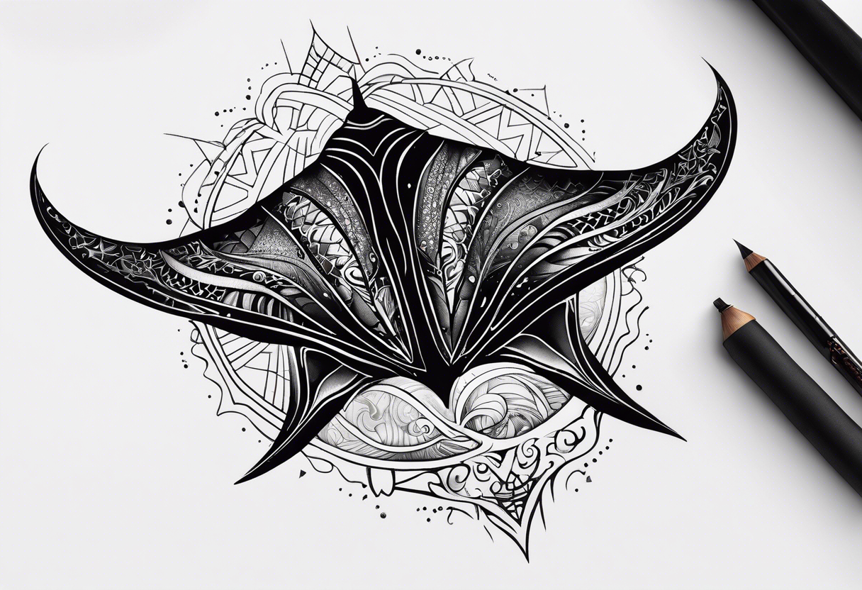 A manta ray with a sea star as a tribal tattoo or an abstract geometric tattoo A smaller tattoo for female forearm or wrist tattoo idea