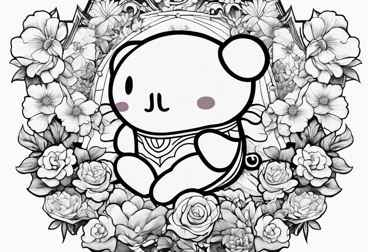 floating Kirby surrounded by flowers in a crystal tattoo idea