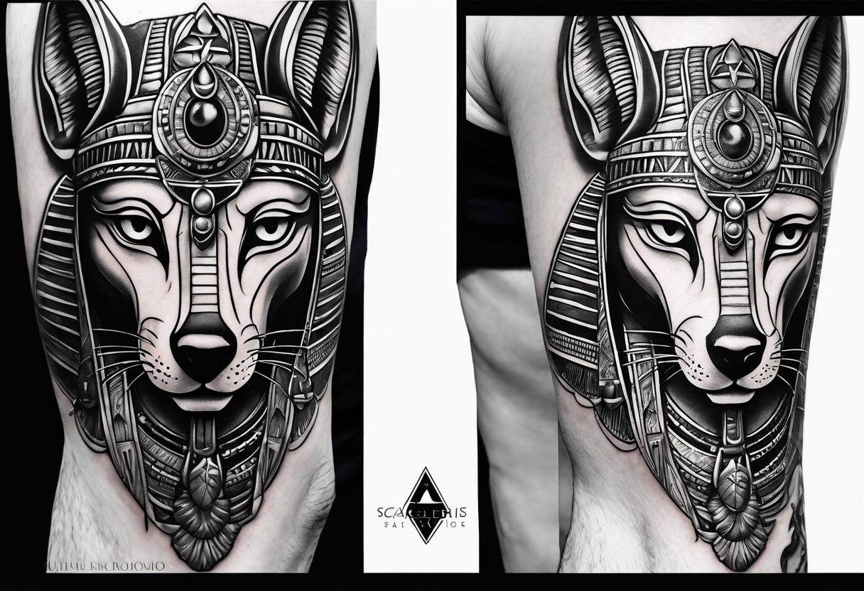 egyptian theme arm sleeve anubis Ra ankh scarab eye of horus tattoo idea