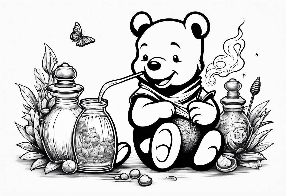 Winnie Pooh smoking joint and eating honey tattoo idea